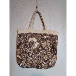 Gap Reversible Corduroy‎ Floral Tote Bag Boho Ivory Tan Brown Flowers Book Shop